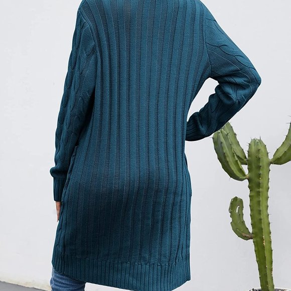 NWT Merokeety Pocket Knitted long teal cardigan - Picture 3 of 6